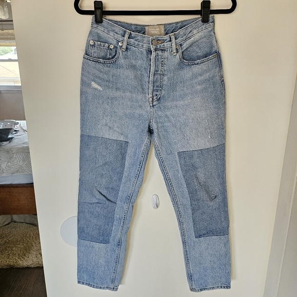 EUC EVERLANE The 90’s Cheeky Cropped Patchwork Jeans Sz 26 - Picture 2 of 13